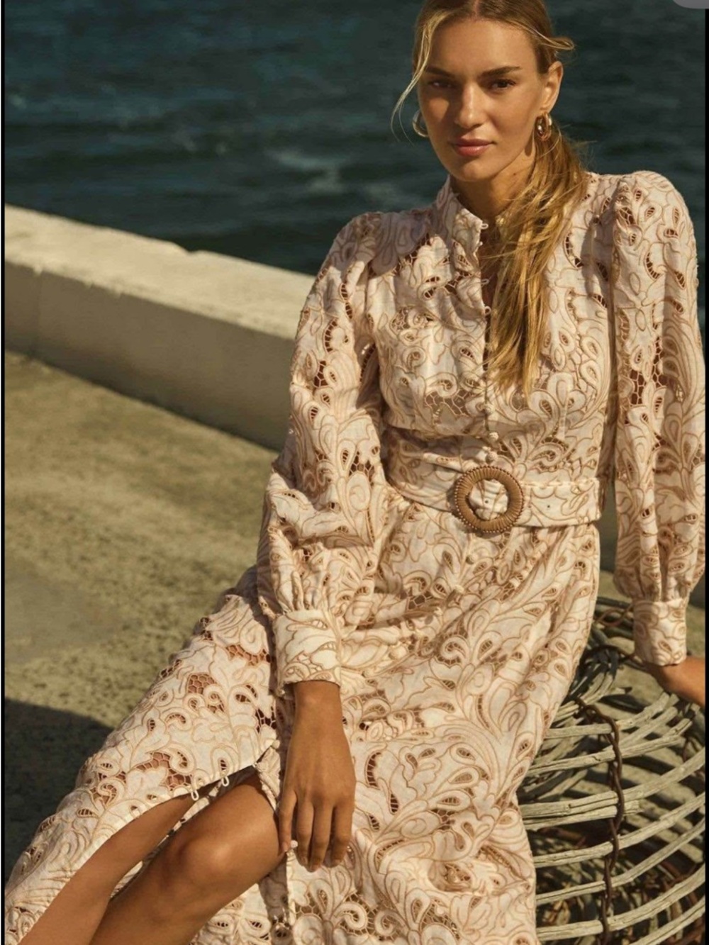 Ever New Cream Lace Long-Sleeve Maxi Dress with Statement Belt